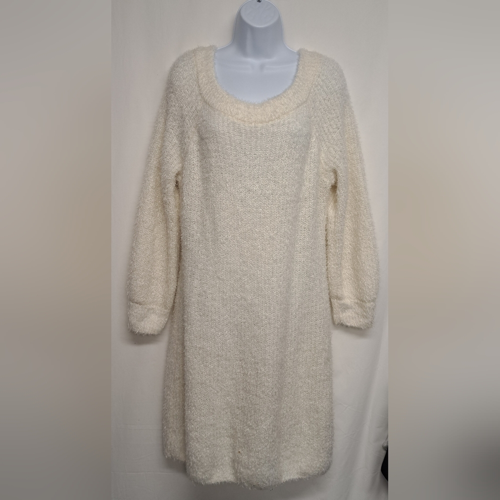 Almost Famous Cream Long Sleeve Fuzzy Sweater Dress